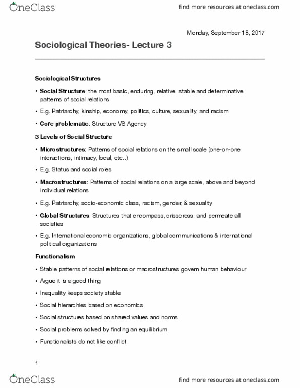 SY101 Lecture Notes - Lecture 2: Social Inequality, Determinative, Class Consciousness thumbnail