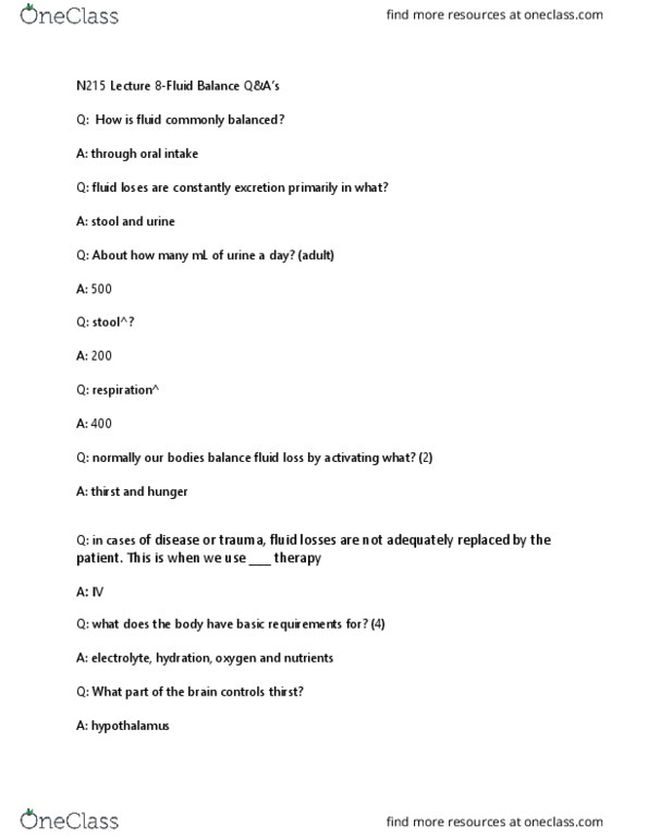 NURS215 Lecture Notes - Lecture 7: Molality, Fluid Balance, Extracellular Fluid thumbnail