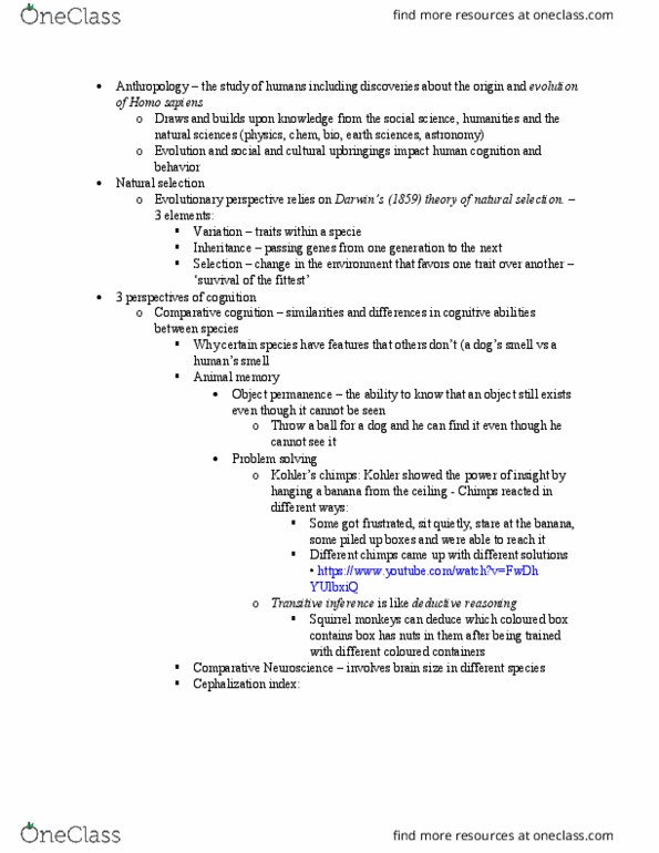 COGS 100 Lecture Notes - Lecture 7: Deductive Reasoning, Object Permanence, Natural Selection thumbnail