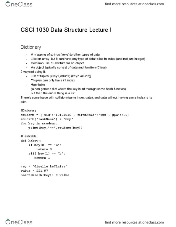 CSCI 1030U Lecture Notes - Lecture 33: Hash Table, Linked List thumbnail