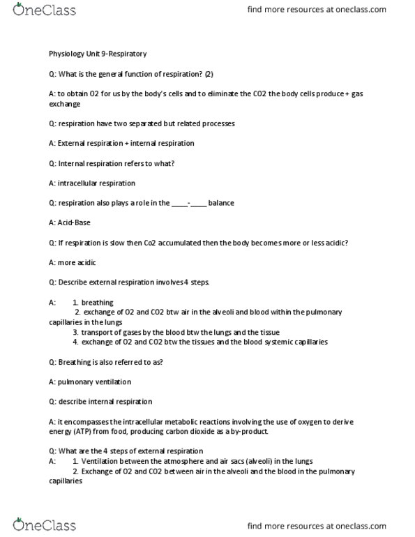 NURS150 Lecture Notes - Lecture 9: Intrapleural Pressure, Transpulmonary Pressure, Breathing thumbnail