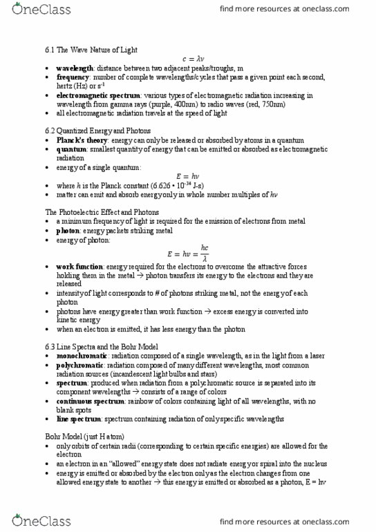 CHEM 101 Chapter Notes - Chapter 6: Electromagnetic Spectrum, Incandescent Light Bulb, Planck Constant thumbnail