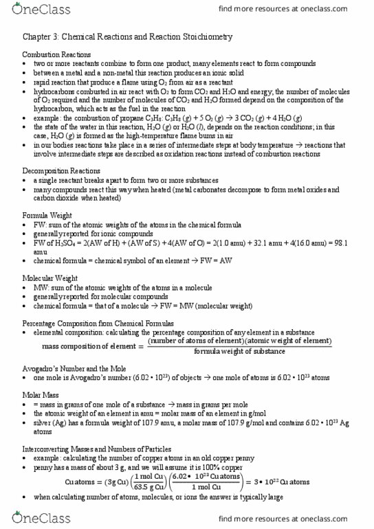 CHEM 101 Chapter Notes - Chapter 3: Molar Mass, Chemical Formula, Unified Atomic Mass Unit thumbnail