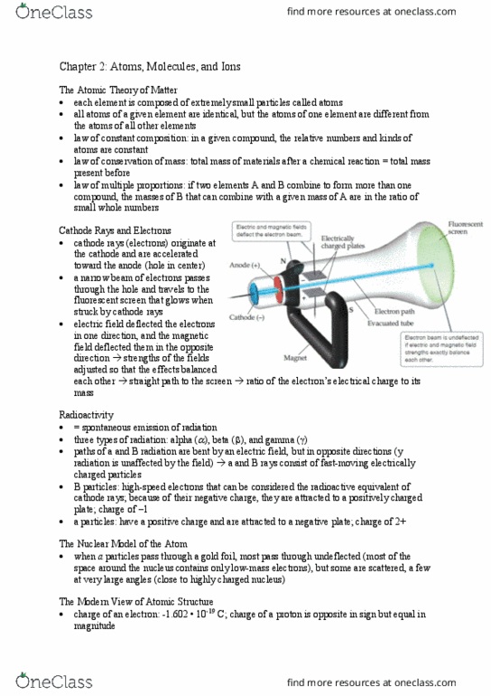 CHEM 101 Chapter Notes - Chapter 1: Cathode Ray, Electric Field, Unified Atomic Mass Unit thumbnail