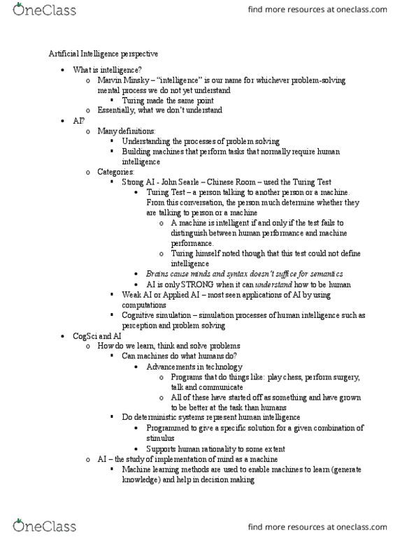 COGS 100 Lecture Notes - Lecture 10: Marvin Minsky, John Searle, Turing Test thumbnail