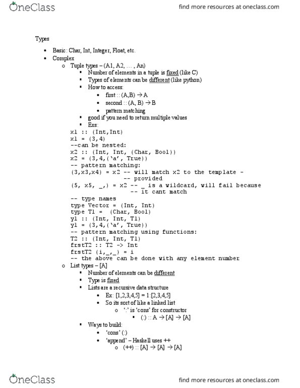 CISC 260 Lecture Notes - Lecture 4: Pattern Matching, Tuple, Linked List thumbnail