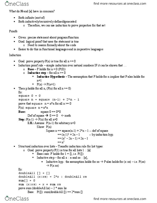 CISC 260 Lecture Notes - Lecture 5: Structural Induction thumbnail