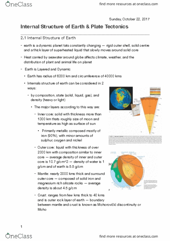 EARTHSC 2GG3 Chapter Notes - Chapter 2: Outer Core, Inner Core, Dynamic Earth thumbnail