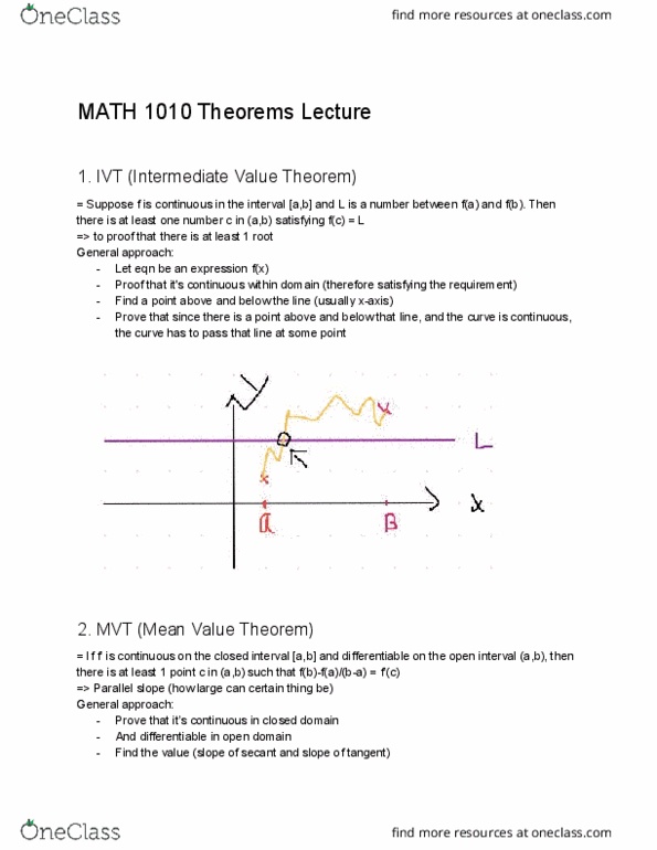 MATH 1010U Lecture Notes - Lecture 15: Intermediate Value Theorem, Mean Value Theorem thumbnail