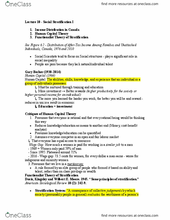 SY101 Lecture Notes - Lecture 10: American Sociological Review, Human Capital, Kingsley Davis thumbnail