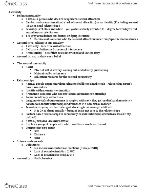 PSYC 350 Lecture Notes - Lecture 4: Asexuality, Romantic Orientation thumbnail