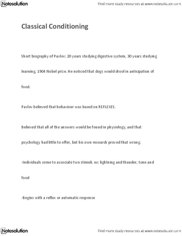 PSYC 1215 Lecture Notes - Classical Conditioning, Lightning thumbnail