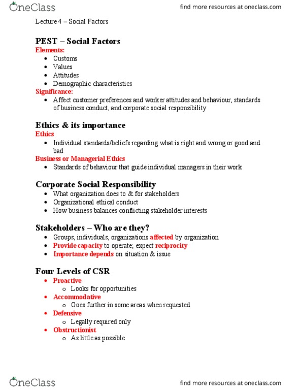 BU111 Lecture Notes - Lecture 3: Corporate Social Responsibility, Stakeholder Management, Natural Environment thumbnail