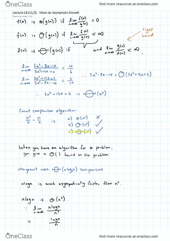 CAS CS 131 Lecture 16: Lecture 16 (Nov 2): More on Asymptotic Growth thumbnail