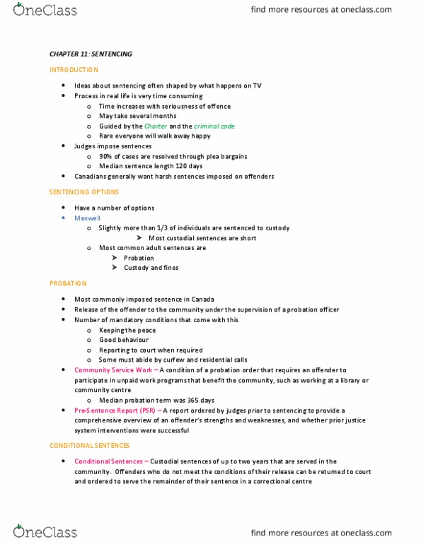 SOC 1500 Chapter Notes - Chapter 11: Prison, Sentenced, Visible Minority thumbnail