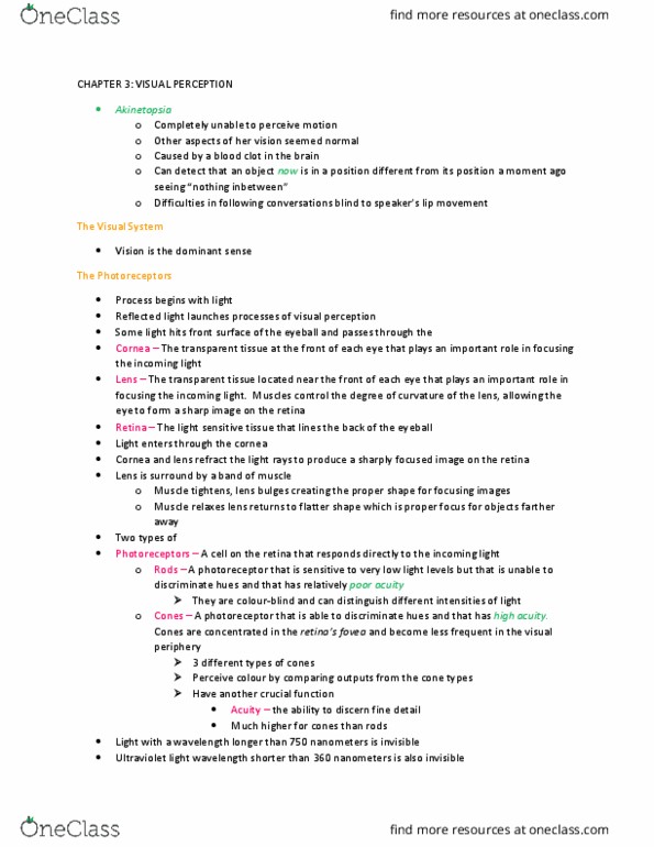 PSYC 2650 Chapter Notes - Chapter 3: Lateral Geniculate Nucleus, Retinal Ganglion Cell, Edge Detection thumbnail