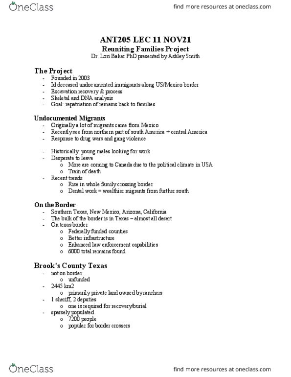 ANT205H5 Lecture Notes - Lecture 11: Pediatrics, Coroner, Clavicle thumbnail