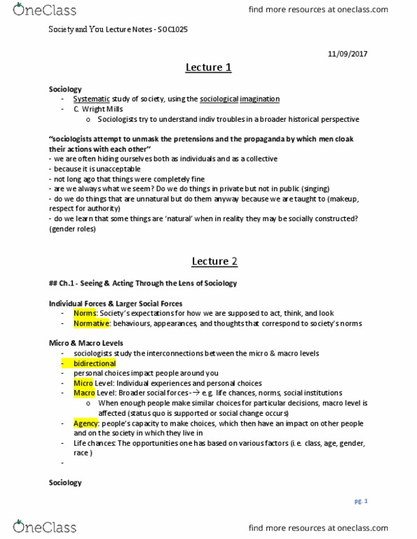 Sociology 1025A/B Chapter Notes - Chapter 1-6, 11: George Herbert Mead, Herbert Blumer, C. Wright Mills thumbnail