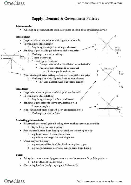 ECON 101 Chapter Notes - Chapter 6: Price Floor, Economic Equilibrium, Price Controls thumbnail