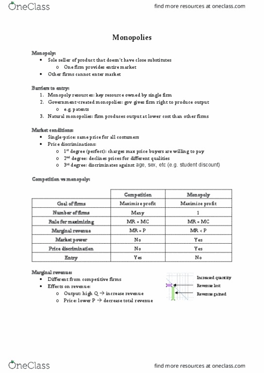 ECON 101 Chapter Notes - Chapter 15: Marginal Revenue, Price Discrimination, Natural Monopoly thumbnail