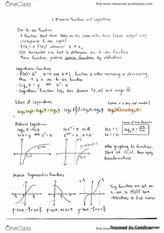 Calculus 1000A/B Lecture 5: 1.5 Inverse Functions and Logarithms thumbnail
