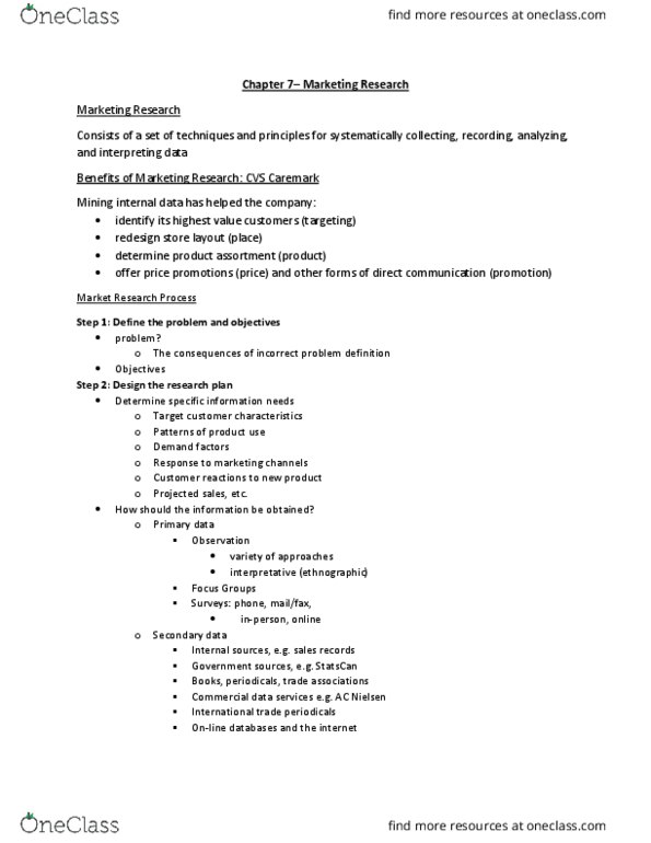 MKT 100 Lecture Notes - Lecture 4: Cvs Caremark, Nielsen Corporation, Fax thumbnail