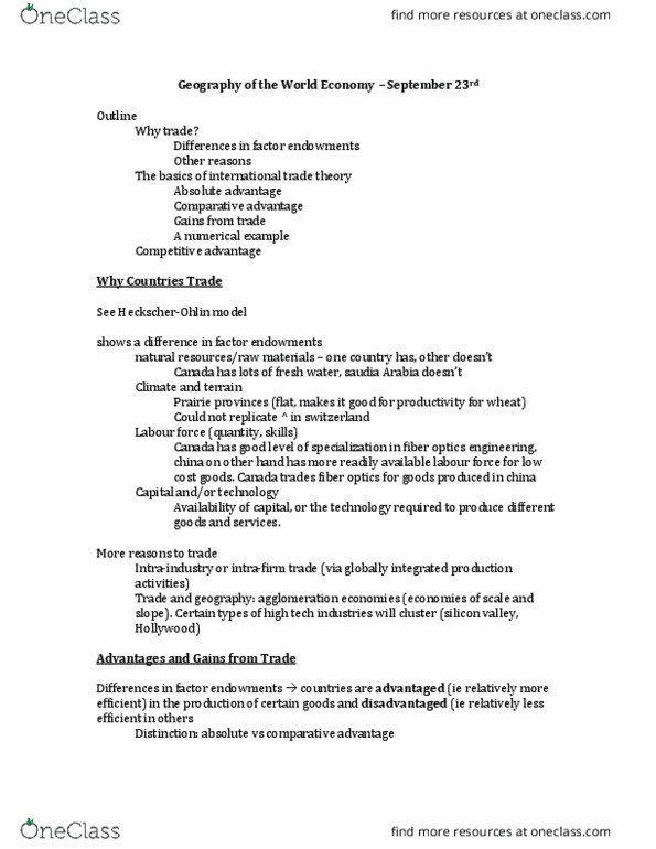 GEOG 216 Lecture Notes - Lecture 9: Factor Endowment, Canadian Prairies, Absolute Advantage thumbnail