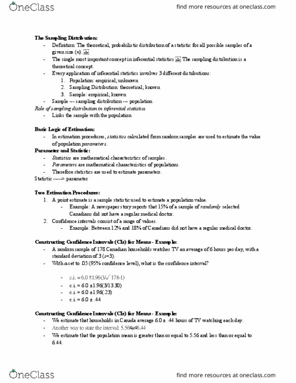 PO217 Lecture Notes - Lecture 7: Statistical Inference, Confidence Interval, Statistic thumbnail