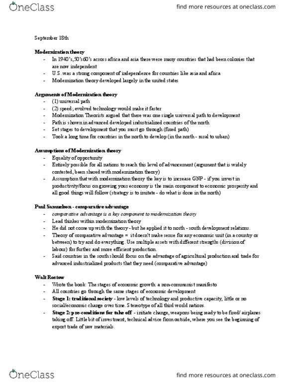 PO220 Lecture Notes - Lecture 3: Paul Samuelson, Modernization Theory, Walt Whitman Rostow thumbnail