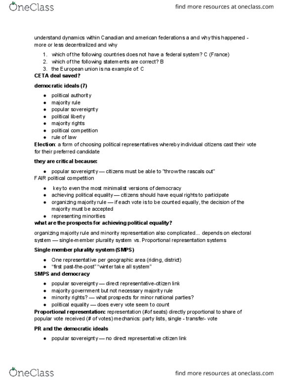 PO101 Lecture Notes - Lecture 11: Proportional Representation, Mixed-Member Proportional Representation thumbnail