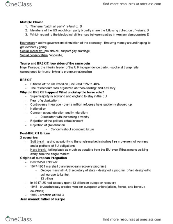 PO101 Lecture Notes - Lecture 13: Republican Party (United States), Western European Union, Treaty Of Brussels thumbnail