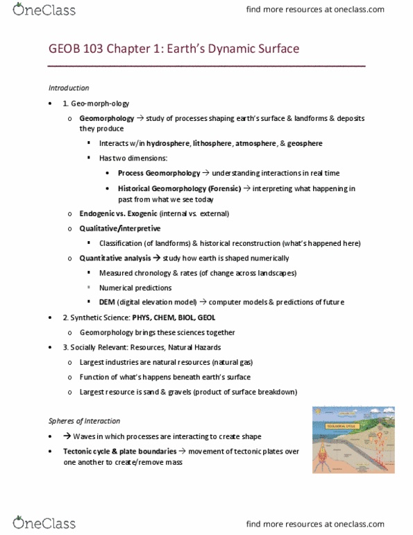 GEOB 103 Lecture Notes - Lecture 1: Digital Elevation Model, Denudation, Geomorphology thumbnail