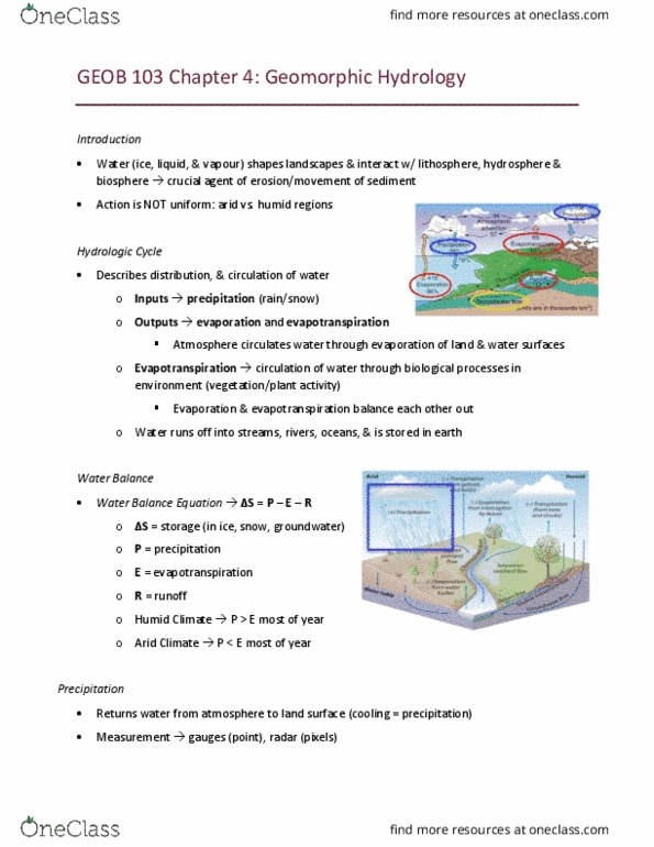 GEOB 103 Lecture Notes - Lecture 4: Evapotranspiration, Surface Runoff, Evaporation thumbnail