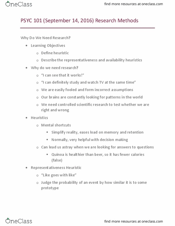 PSYC 101 Lecture Notes - Lecture 2: Quinoa, Falsifiability, Scientific Method thumbnail