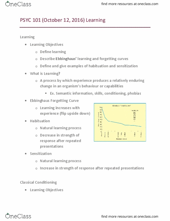 PSYC 101 Lecture Notes - Lecture 9: Little Albert Experiment, Latent Inhibition, Tuning Fork thumbnail