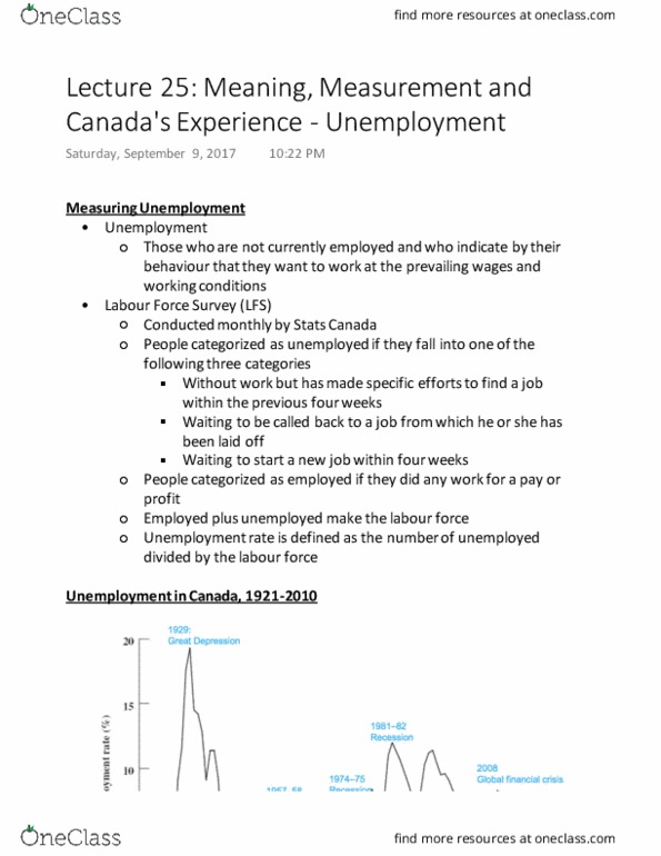 ECON 2A03 Lecture Notes - Lecture 25: Labour Force Survey, Economic Indicator, Discouraged Worker thumbnail