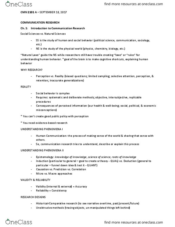 CMN 2101 Lecture Notes - Lecture 1: Home Inspection, Participant Observation, Nvivo thumbnail