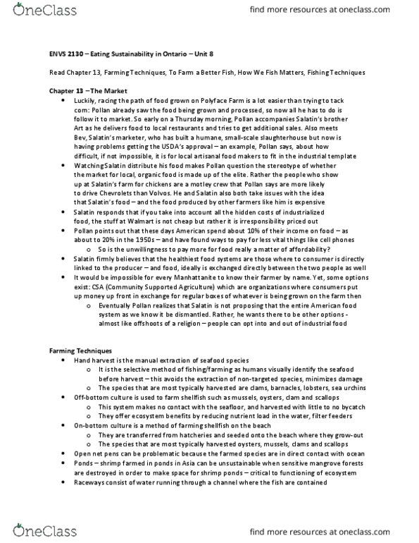 ENVS 2130 Lecture Notes - Lecture 8: Polyface Farm, Community-Supported Agriculture, Fish Farming thumbnail