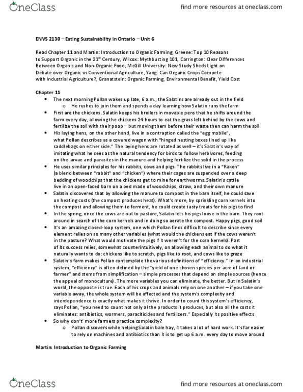 ENVS 2130 Lecture Notes - Lecture 6: Soil Organic Matter, Organic Farming, Soil Fertility thumbnail