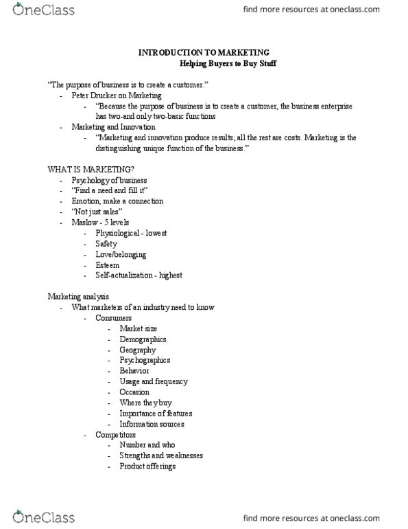 SMG SM 131 Lecture Notes - Lecture 4: Peter Drucker, Psychographic, Retail thumbnail