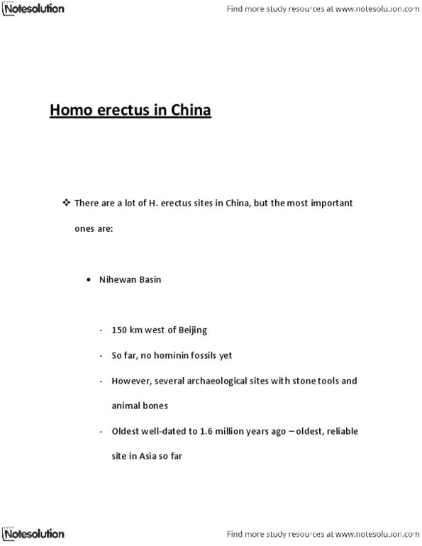ANTH 1131 Lecture Notes - Xiaochangliang, Homo Erectus thumbnail