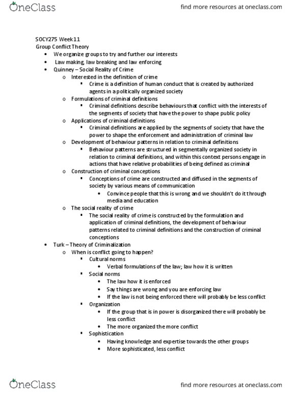 SOCY 275 Lecture Notes - Lecture 11: No. 11 Group Raf, Law, Social Forces thumbnail