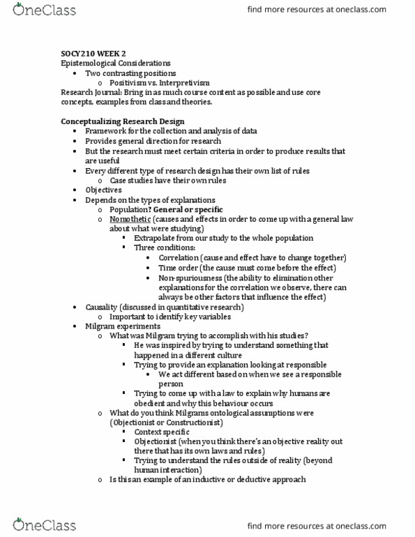 SOCY 210 Lecture Notes - Lecture 2: Antipositivism, Nomothetic, Extrapolation thumbnail