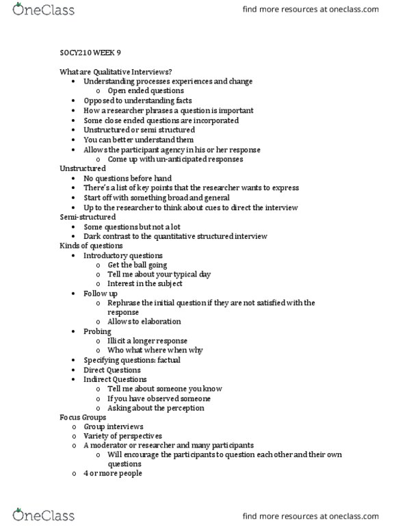 SOCY 210 Lecture Notes - Lecture 9: Structured Interview thumbnail