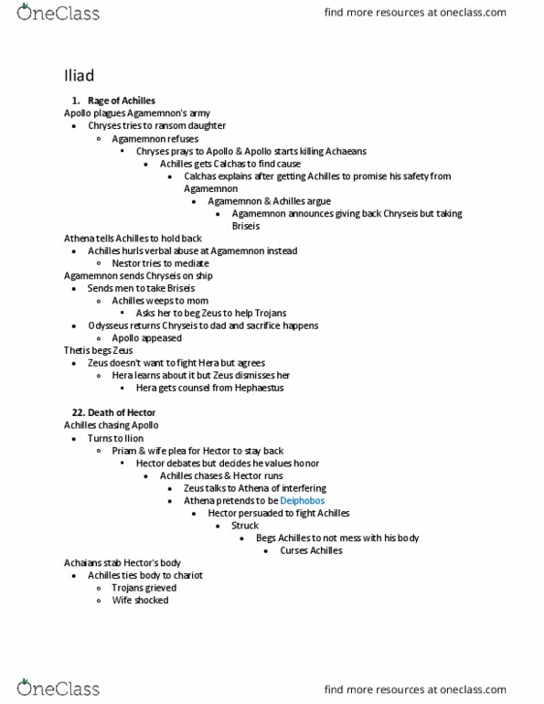 CLST 105 Chapter Notes - Chapter 1, 22: Chryseis, Calchas, Chryses thumbnail