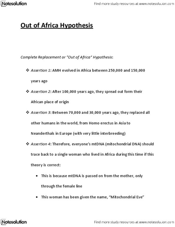 ANTH 1131 Lecture Notes - Mitochondrial Eve, Y Chromosome, Nuclear Dna thumbnail