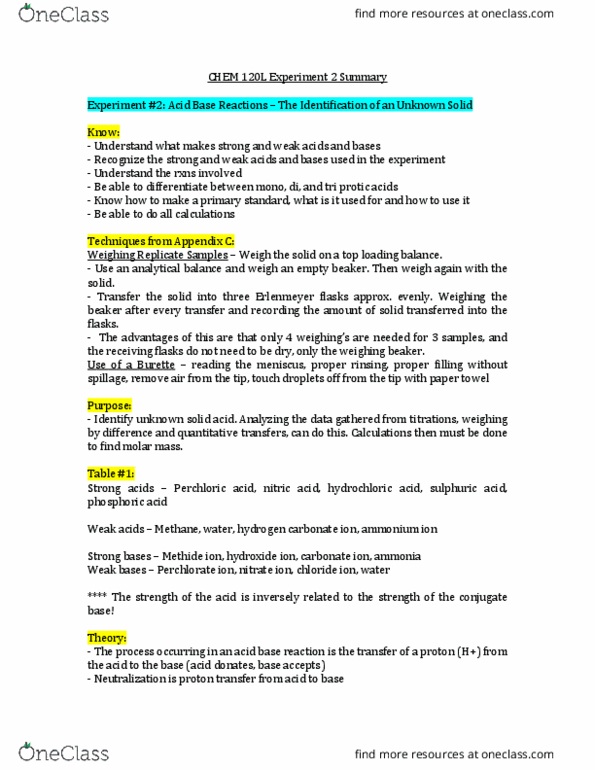 CHEM120L Lecture Notes - Lecture 2: Perchlorate, Paper Towel, Primary Standard thumbnail