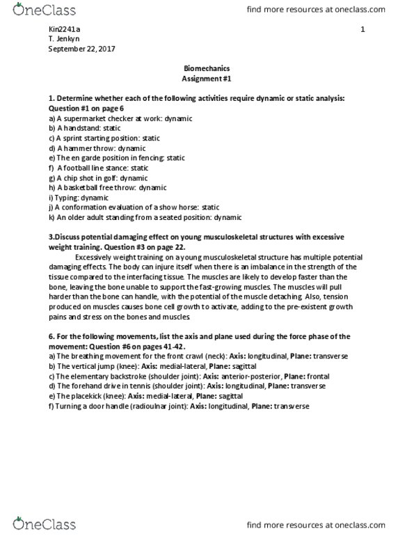 Kinesiology 2241A/B Lecture Notes - Lecture 4: Handstand, Free Throw, Front Crawl thumbnail