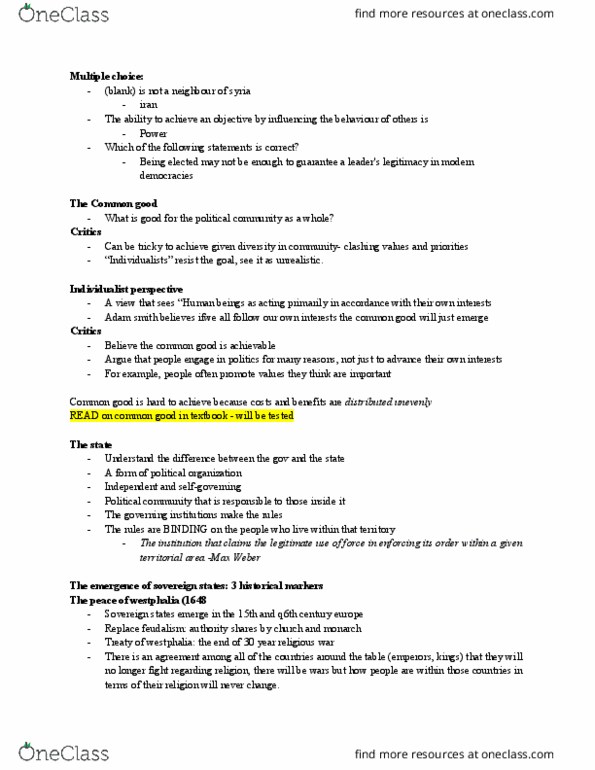 PO102 Lecture Notes - Lecture 4: Common Good, Multiple Choice, Industrial Revolution thumbnail