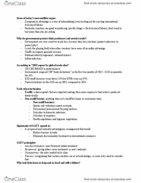 PO102 Lecture Notes - Lecture 12: Voluntary Export Restraints, Government Procurement, Mercantilism thumbnail